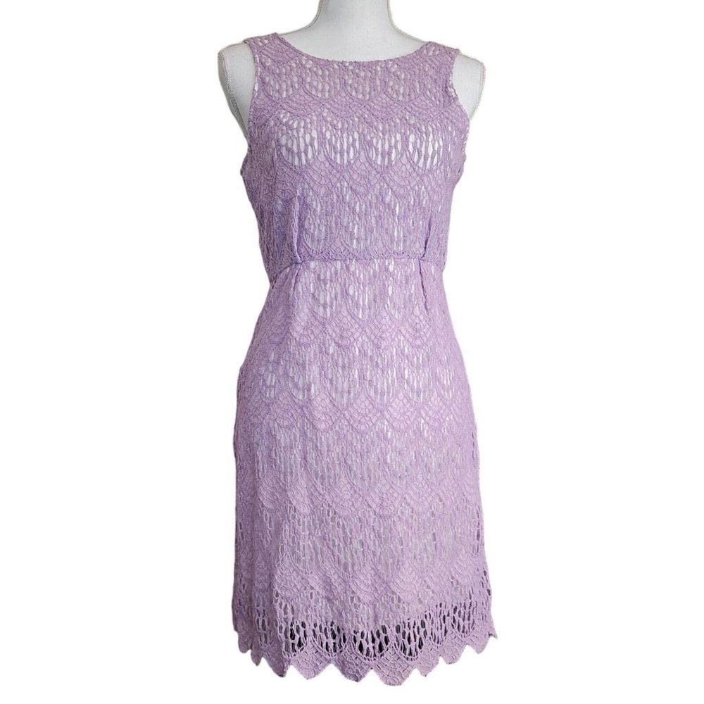 MinkPink Small Light Purple Crochet Sleeveless Dress Pastel‎ Knee Length Lined